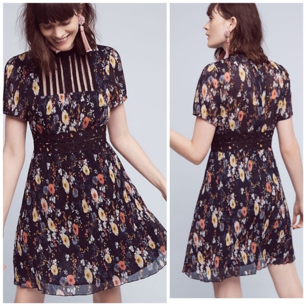Foxiedox Anthropologie Andora Floral Dress Navy S